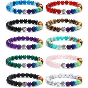 Charming 10PC Tree of Life Chakra Bracelets - Embrace Positive Energy & Healing